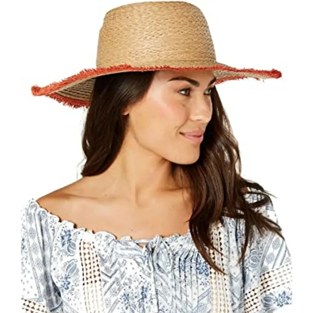 NEW INC International Concepts Pop Fray Edge Floppy Sun Hat Red Spring Summer‎